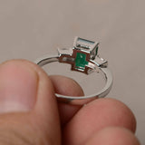 1.2ct Emerald Cut Green Emerald Engagement Ring 14k White Gold Finish Trilogy