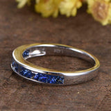 1ct Princess Cut Blue Sapphire Channel Set Half Eternity Band 14k WhiteGold Over