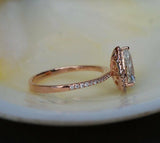 1.6ct Pear Cut VVS1 Diamond Halo Princess Engagement Ring 14k Rose Gold Finish