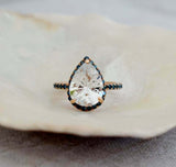 1.6ct Engagement Ring Pear Diamond Halo Solitaire with Accent 14k Rose Gold Over