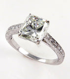 3Ct Radiant Cut Diamond Vintage Antique Engagement Ring 14K White Gold Finish