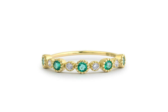 1ct Round Alternate Green Emerald Diamond Half Eternity Band 14k YellowGold Over