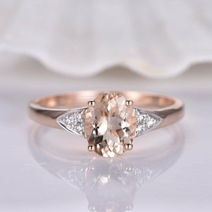 1ct Oval Cut Peach Morganite Solitaire Engagement Ring 14k Rose Gold Finish