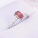 2ct Emerald Cut Red Garnet Engagement Ring Diamond Trilogy 14k White Gold Finish