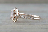 2ct Oval Cut Peach Morganite Engagement Ring Milgrain Halo 14k Rose Gold Finish