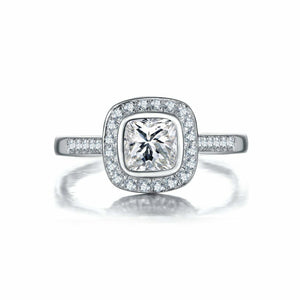 2ct Princess Cut Diamond Halo Engagement Ring 14k White Gold Finish Round Accent