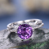 2Ct Round Cut Purple Amethyst Bridal Set Engagement Ring 18K White Gold Finish