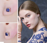 2ct Stud Earrings Princess Cut Blue Sapphire Solitaire Design 14k WhiteGold Over