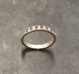 1ct Round Cut Pink Ruby Alternate Emerald Half Eternity Band 14k White Gold Over