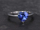 1ct Heart Cut Blue Tanzanite Engagement Ring Solitaire 14k White Gold Finish