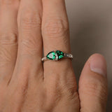 2ct Trillion Cut Green Emerald Two Stone Engagement Ring 14k White Gold Finish