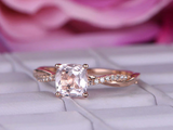 1.4ct Cushion Morganite Engagement Ring Twist Accent Solitaire 14k RoseGold Over