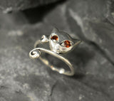 0.5ct Engagement Ring Round Cut Red Garnet Cat Kitten 14k White Gold Finish