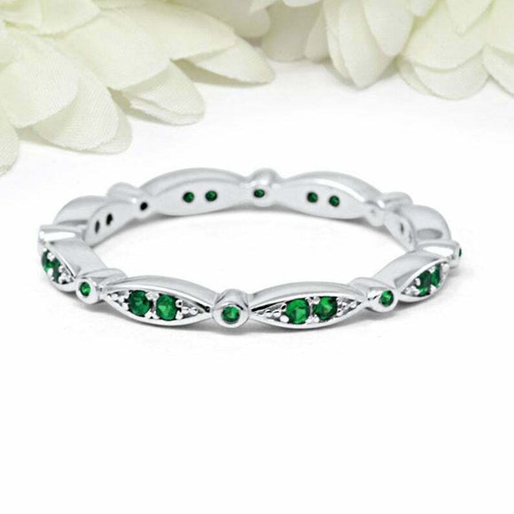 1ct Round Cut Green Emerald Wedding Band Full Eternity 14k White Gold Finish