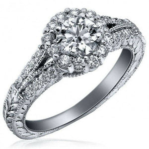 2.5ct Round Cut Diamond Engagement Ring Vintage Inspired Halo 14k WhiteGold Over