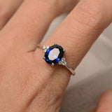 2ct Oval Cut Sapphire Engagement Ring Petite Round Accent 14k White Gold Finish