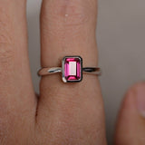 0.5ct Emerald Cut Pink Ruby Engagement Ring 14k WhiteGold Finish Bezel Solitaire