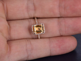 2ct Emerald Cut Yellow Citrine Engagement Ring Halo Solitaire 14k Rose Gold Over