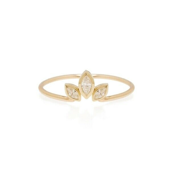 1ct Marquise Cut Diamond Engagement Ring Minimalist Trilogy 14k Yellow Gold Over