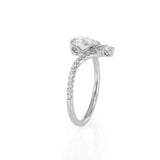 2.5ct Pear Diamond Engagement Ring V Shaped Stylish Curved 14k White Gold Finish