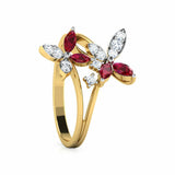 3Ct Marquise Cut Pink Ruby Diamond Butterfly Cocktail Ring 14K Yellow Gold Over