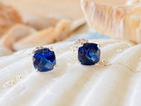 2ct Cushion Simulated Sapphire Solitaire Stud Earrings 14k White Gold Plated