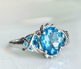 3.5ct Engagement Ring Oval Cut Blue Topaz Art Deco 14k White Gold Finish