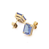 2ct Stud Earrings Emerald Cut Blue Tanzanite Solitaire 14k Yellow Gold Finish