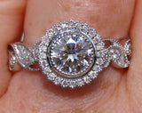 Floral Filigree Milgrain Engagement Ring 2.3ct Round Diamond 14k White Gold Over