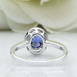 2.4ct Oval Cut Blue Sapphire Round Accents Diamond Halo Ring 14k White Gold Over