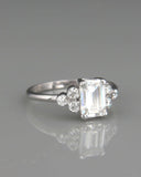 2Ct Emerald Cut VVS1 Diamond Engagement Ring 14K White Gold Finish Round Accents