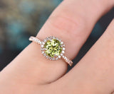 2.6Ct Round Cut Green Peridot Halo Solitaire Engagement Ring 18K Rose Gold Over