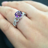 2ct Round Cut Amethyst Open Shank Solitaire with Accent Ring 14k White Gold Over