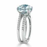 3Ct Cushion Cut Blue Aquamarine Dual Band Engagement Ring 14K White Gold Finish