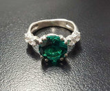 1.3ct Round Cut Green Emerald Solitaire with Accent Ring 14k White Gold Finish