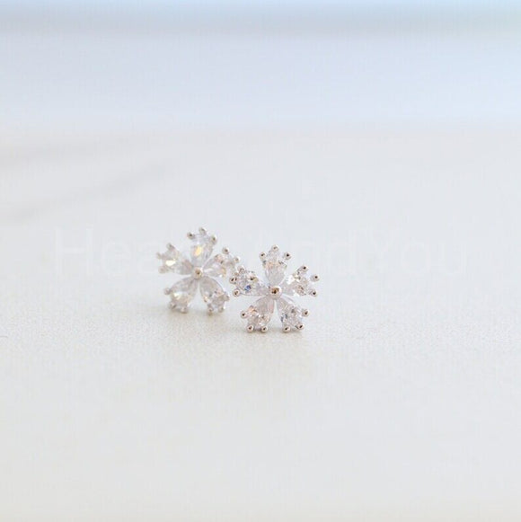 1ct Pear Cut Simulated Diamond Floral Design Stud Earrings 14k White Gold Plated