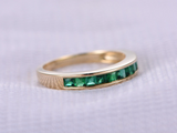 1.2ct Princess Cut Green Emerald Wedding Band Half Eternity 14k Yellow Gold Over