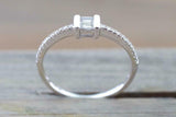 1ct Baguette Cut Diamond Engagement Ring Petite Minimalist 14k White Gold Finish