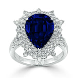 5Ct Pear Cut Blue Sapphire Vintage Cocktail Engagement Ring 18K White Gold Over