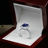 3ct Cushion Cut Blue Sapphire Engagement Ring 14k WhiteGold Finish Halo Cocktail