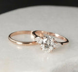 Trilogy Bridal Set Engagement Ring 2.2ct Oval Cut Diamond 14k Rose Gold Finish