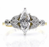 3Ct Marquise Cut Diamond Vintage Leaf Accent Engagement Ring 14K Dual Gold Over