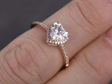 1.5ct Heart Cut Diamond Engagement Ring Accents Solitaire 14k Rose Gold Finish