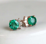 1.3ct Round Cut Green Emerald Diamond Cluster Stud Earrings 14k Rose Gold Finish