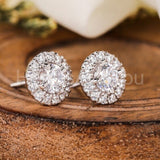 2ct Round Cut Moissanite Halo Stud Earrings For Women 14k White Gold Plated