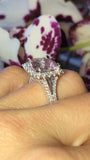 3ct Cushion Cut Peach Morganite Halo Fancy Engagement Ring 14k White Gold Finish