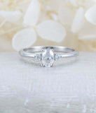 1ct Oval Cut Diamond Engagement Ring Minimalist Trilogy 14k White Gold Finish