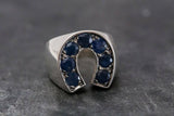 2.3ct Engagement Ring Round Cut Blue Sapphire Horse Shoe 14k White Gold Finish