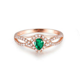 3Ct Pear Cut Green Emerald Diamond Split Band Engagement Ring 14K Rose Gold Over