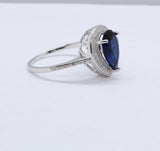 2.7Ct Pear Cut Blue Sapphire Diamond Halo Engagement Ring 14K White Gold Finish